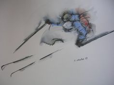 an artistic drawing of skis and snowboarders