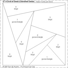 a triangle that has four sides and three angles to each side with numbers on it