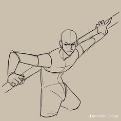 a drawing of a man in action with his arms out and one arm extended to the side