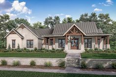 this is an artist's rendering of the front elevation of these ranch house plans