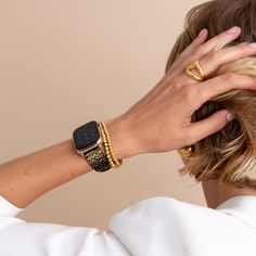 Let your personality shine. This fun, eye-catching design is hand-made with gold foil, beautifully stamped on genuine leather. The thatched leather is soft and flexible, yet scratch resistant and easy to clean. Designed to match our Starfall Collection of luxe leather accessories. Apple Watch Band Women, Apple Watch Bands Women, Large Face, Apple Watch Faces, Gold Foil Print, Apple Watch Series 1, Foil Print, Apple Watch Series, Leather Band