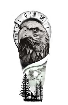 an eagle with a hat on top of it's head and trees in the background