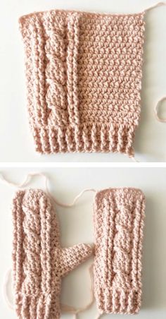 crocheted dishcloths are shown in two different rows, one is pink and the other is white