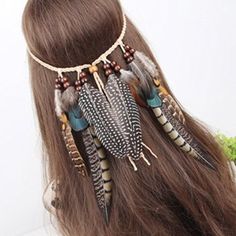 The Main Material Of Vintage Headband Are Feather And Durable Rope,Each Feather Are Decorated With Delicate Wood Bead,Cute And Charming. Boho Chic Headpieces Is Comfy Pretty And Elegant.Fashion Design Will Let You Stand Out In Crowd. Durable Rope Will Stay In Hair Which Don't Slip Out And Keep Hairstyle All Day.And There Is A Bead To Adjust The Size For You, Easy To Take On And Off. Adorable Gypsy Headdress For Women And Girls Wear When Festival Masquerades,Vocation,Cocktail Party,Carnival,Hallo Boho Feather Headband, Boho Headbands, Festival Hair Accessories, Floral Headpiece Wedding, Hippie Headbands, Hippie Hair, Face Jewels, Headpiece Hairstyles, Feather Headdress