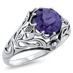 "Vintage Estate Color Changing Alexandrite \"SCOTTISH THISTLE\" Filigree Ring. Lab Created Sapphire With Alexandrite Color Changing Attributes. 925 Solid Sterling Silver. The Top Of The Ring Measures 1/2 Inch In Length. Alexandrite Stone Measures 8 mm In Diameter. Stamped 925. Excellent Condition/Like New." Thistle Ring, Unique Silver Jewelry, Alexandrite Stone, Scottish Thistle, June Birthstone, Filigree Ring, Solitaire Rings, Size 10 Rings, June Birth Stone