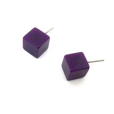 Purple studs in a great square shape. These post style earrings feature a deep purple color and each measure about 10mm in size. Very retro & perfect for today. Most all earrings are made with vintage lucite parts that were made in the US in the 1960's - early 80's. We hand-set them with surgical steel earring posts and they have sturdy surgical steel/acrylic backings on them as well. Light-weight & fun to wear. Cheap Retro Purple Earrings, Acrylic Tube, Lucite Jewelry, Deep Purple Color, Surgical Steel Earrings, Amber Earrings, Earring Posts, Vintage Lucite, Lovely Shop