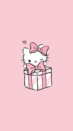 a hello kitty wallpaper with a gift box