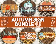 the autumn sign bundle includes pumpkins, leaves and other fall decorations