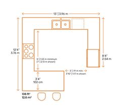 the kitchen is shown with measurements and measurements