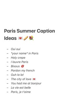 the paris summer caption is displayed in this white background with black and red lettering