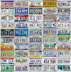 many different license plates are arranged in a grid pattern on a white background, including the letters and numbers