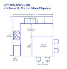 the kitchen is shown with measurements for it