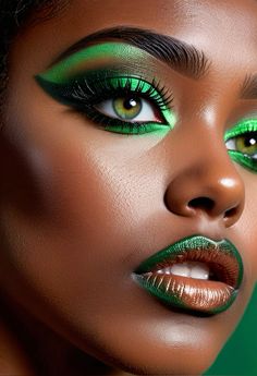 Green Makeup Looks Black Women, Emerald Green Makeup, Green Makeup Looks, Makeup Looks Black Women, Lady Face, Face Products, Green Makeup, Lipstick Brands, Dramatic Makeup