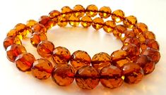 Vintage Baltic Amber Cognac Color Faceted Round 10.5 mm Beads Necklace Baltic Amber Necklace, Cognac Color, Amber Necklace, Amber Stone, Baltic Amber, Beads Necklace, Faceted Bead, Cognac, Beautiful Jewelry