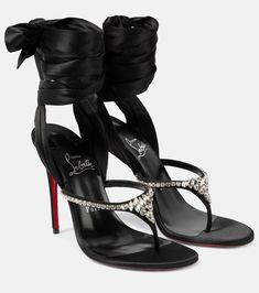 Just Queen Du Desert embellished sandals in black - Christian Louboutin | Mytheresa Pop Shoes, Louboutin Online, Christian Louboutin Sandals, Minimal Shoes, Mid Heels Pumps, Louboutin Heels, Ankle Boots Flat, Embellished Sandals, Kitten Heel Pumps