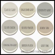 the names of different paint colors in each color, including gray and white with black trim