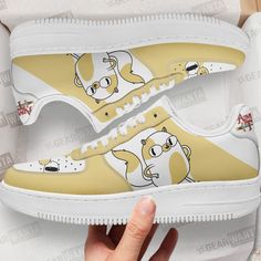 Cake the Cat Air Sneakers Custom Adventure Time Shoes-Gear Wanta Adventure Time Shoes, Cat Sneakers, Air Sneakers, Shoe Cake, Finn The Human, Cat Air, Shoe Show, Sneaker Collection, Shoe Size Chart