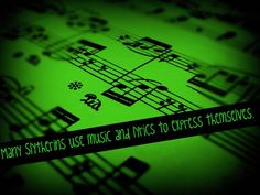 green music notes with the words many musicians use musical instruments to express themselves on them