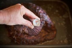 a person holding a meat thermometer in their hand