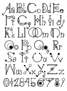 an old fashioned alphabet with numbers and symbols