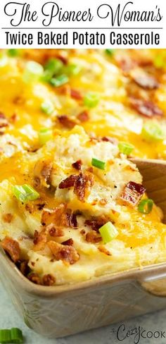 a casserole dish with bacon, cheese and green onions in it is shown