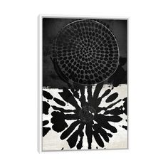 a black and white painting with flowers on it