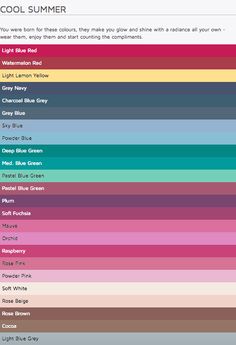 the color chart for different shades of blue, pink and green in an iphone screen shot