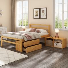 a bed room with a neatly made bed and drawers