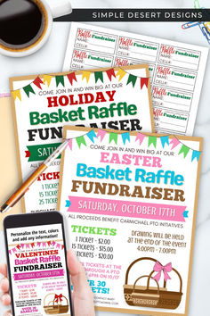 Use this Basket Raffle Flyer for any holiday raffle. You are able to change the colors for any holiday or special event to give your charity fundraiser or school event a truly unique flair. In this bundle you will receive a raffle flyer, a poster template, and as a bonus, we included a free printable fundraiser raffle tickets template sheet. Customize the colors on each template to match your specific occasion. Take your annual basket raffle and really stand out from the crowd. Fundraiser Raffle Tickets, Raffle Flyer, Holiday Raffle, Basket Raffle, Fundraiser Raffle, Fundraiser Baskets, Ways To Fundraise