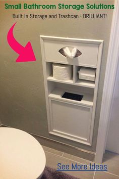 small bathroom storage solution built in storage and trashcan brilliant