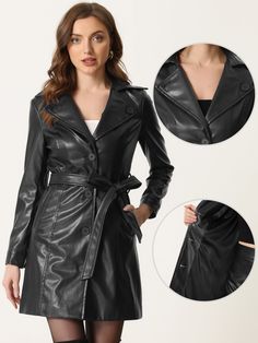 Shop Allegra K for faux leather notched lapel collar button down steampunk pu coat you are looking for, get more women's faux leather for yourelf. Order now! Free Returns! Long Sequin Dress, Short Maxi Dress, Plus Jumpsuit, Casual Dressing, Coat With Belt, Long Sleeve Sequin Dress, Faux Leather Coat, Black Velvet Dress, Belt Black