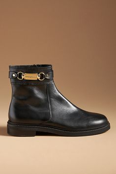 Leather upper, insole Rubber sole Side zip Imported | Signature Boots by See By Chloe in Black, Women's, Size: 37, Leather/Rubber at Anthropologie Luxury Ankle-high Workwear Boots, Luxury Ankle-high Boots For Workwear, Luxury Workwear Boots With Buckle Closure, Luxury Boots With Buckle Closure For Work, Luxury Boots With Buckle For Work, Leather Boots With Horsebit Detail For Work, Luxury Boots With Leather Sole And Low Heel, Luxury Low Heel Boots With Leather Sole, Elegant Boots With Horsebit Detail For Work