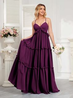 #color_Plum Deep Purple Dress, Plum Bridesmaid Dresses, Stretch Satin Dress, Floor Length Chiffon Bridesmaid Dresses, Wedding Veils Lace, Bridesmaid Dresses Long Chiffon, Dusty Rose Dress, Chiffon Bridesmaid Dresses, Dress Dusty