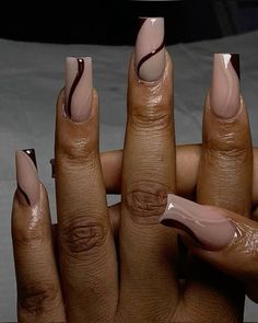 Simple Nail Designs Brown, Simple Brown Nails, Neon Tips, Brown Nail, Food Fusion, Work Nails