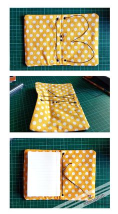 the sewing project is being made using fabric and scissors to make a zippered pouch