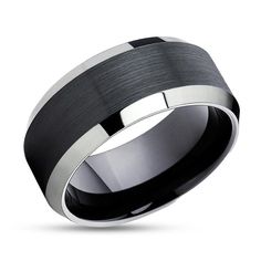 men's wedding band with black and silver inlay