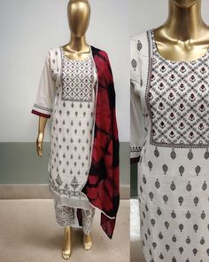 3 pc suit. Comes with top, bottom and dupatta Size Chart based on the Bust round:: M -  38" L - 40" XL: 42" XXL: 44" Cotton Salwar Suit, Kurti Sets, Designer Kurti Patterns, Kurti Patterns, Fashion Stand, Salwar Kameez Online, Pakistani Suits, Salwar Suit, Salwar Suits