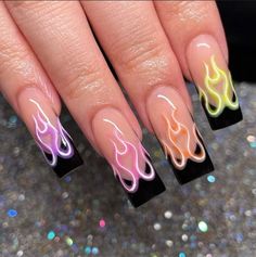 Elemental Nails, Gel Nail Designs 2024, Rave Nails Designs, Neon Nails Acrylic, Rave Nails, Paznokcie Hello Kitty, Fake Nails Designs, Punk Nails, Cute Simple Nails