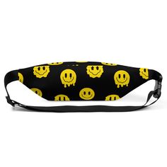 Keep your valuables close and secure while you immerse yourself in the festival vibes with the Trippie Yellow Smiley Fanny Pack. Designed for ravers who prioritize safety without sacrificing style, this fanny pack is the quintessential companion for any music event. Its snug fit and hands-free design mean your phone, wallet, and essentials stay with you, safe from the bustling crowds. • Made with 100% polyester, combining durability with a lightweight, water-resistant finish.• Features a practic Trendy Chest Bag With Adjustable Strap For Streetwear, Summer Black Belt Bag For Everyday Use, Black Belt Bag For Everyday Summer Use, Trendy Black Belt Bag For Streetwear, Black Belt Bag For Everyday Use In Summer, Black Casual Bags For Festivals, Casual Black Bag For Festival, Casual Black Belt Bag For Summer, Black Belt Bag With Adjustable Strap For Festivals