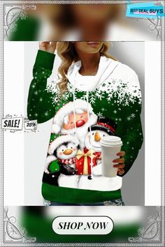 Women's Santa Snowman Collar Regular Sleeve Double Drawstring Pullover Sweater Green Holiday Sweatshirt For Fall, Green Fall Holiday Sweatshirt, Green Winter Hoodie Top, Green Tops For Fall Holiday, White Long Sleeve Outerwear For Christmas, Casual Fall Outerwear For Holiday, Casual Winter Holiday Outerwear, Casual Fall Holiday Outerwear, Christmas Long Sleeve Sweater