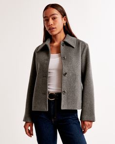 Women's Wool-Blend Short Coat | Women's Coats & Jackets | Abercrombie.com Short Coats Women, Petite Jacket, Wool Blend Jacket, Short Coat Jackets, Wool Blend Coat, Double Breasted Coat, Short Coat, Women's Coats & Jackets, Women's Coats