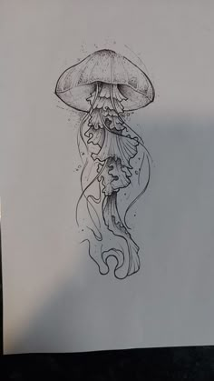 a drawing of a jellyfish in the water