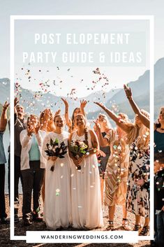 a group of people celebrating with confetti in the air and text overlay that reads post - development party guide & ideas