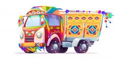 the colorful truck is painted in bright colors