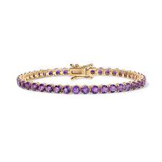 Enhance your jewelry collection with the captivating beauty of our Amethyst Tennis Bracelet. Adorned with vivid purple gemstones, this exquisite piece radiates elegance and charm. Available in 14K Yellow Gold and White Gold Carat weights are reflective of a 7in bracelet. Shorter lengths will have lower carat weights that those listed. Gemstones are natural, therefore colors may vary Amethyst Bracelet Gemstones, Purple Gemstones, Birthday Bracelet, Diamond Cocktail Rings, Birthstone Bracelets, Tennis Necklace, Minimalist Bracelet, Amethyst Bracelet, Bracelet Collection