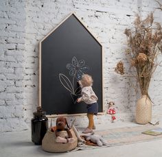 "With this black magnetic wooden chalkboard House, your kid will never get bored! Play & learn, have fun & develop kids' creativity with this magnetic black House Chalkboard from natural birch plywood with natural wooden frame. Easy to stick on the wall with special hole on the back and play together with your kid. Now we're using real steel so any of your magnets would stick perfect to your new Chalkboard! Works great with Chalk markers and chalk crayons! Easy to clean with a moist spon Chalkboard House, House Chalkboard, Playroom Montessori, Montessori Playroom, Toddler Playroom, Kids Playroom Decor, Magnetic Chalkboard, Play Together