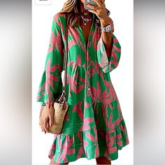 Reposhing This Item I Purchased From @Andreatunick. Loved It, But Ready To Rotate For Something New. Questions? Leave A Comment Below! Green Feminine Mini Dress For Vacation, Long Sleeve Boho Dress, Boho Mode, Beautiful Casual Dresses, Bohemian Mode, Ruffle Trim Dress, Long Sleeve Casual Dress, Free Dresses, Tent Dress