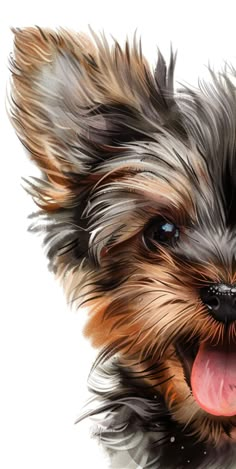 a drawing of a small dog with its tongue out and it's eyes open