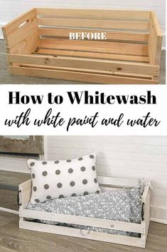 how to whitewash with white paint and water using wood pallets for the back of a bench