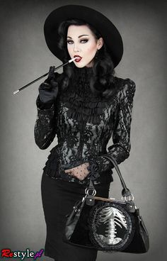 Dark clothes, punk shirts, gothic jewelry from Restyle.pl | Offbeat Home Have the perfect outfit for this. Styl Goth, Gothic Fashion Victorian, Burlesque Vintage, Punk Shirt, Tokyo Street Fashion, Woman In Black, Victorian Goth